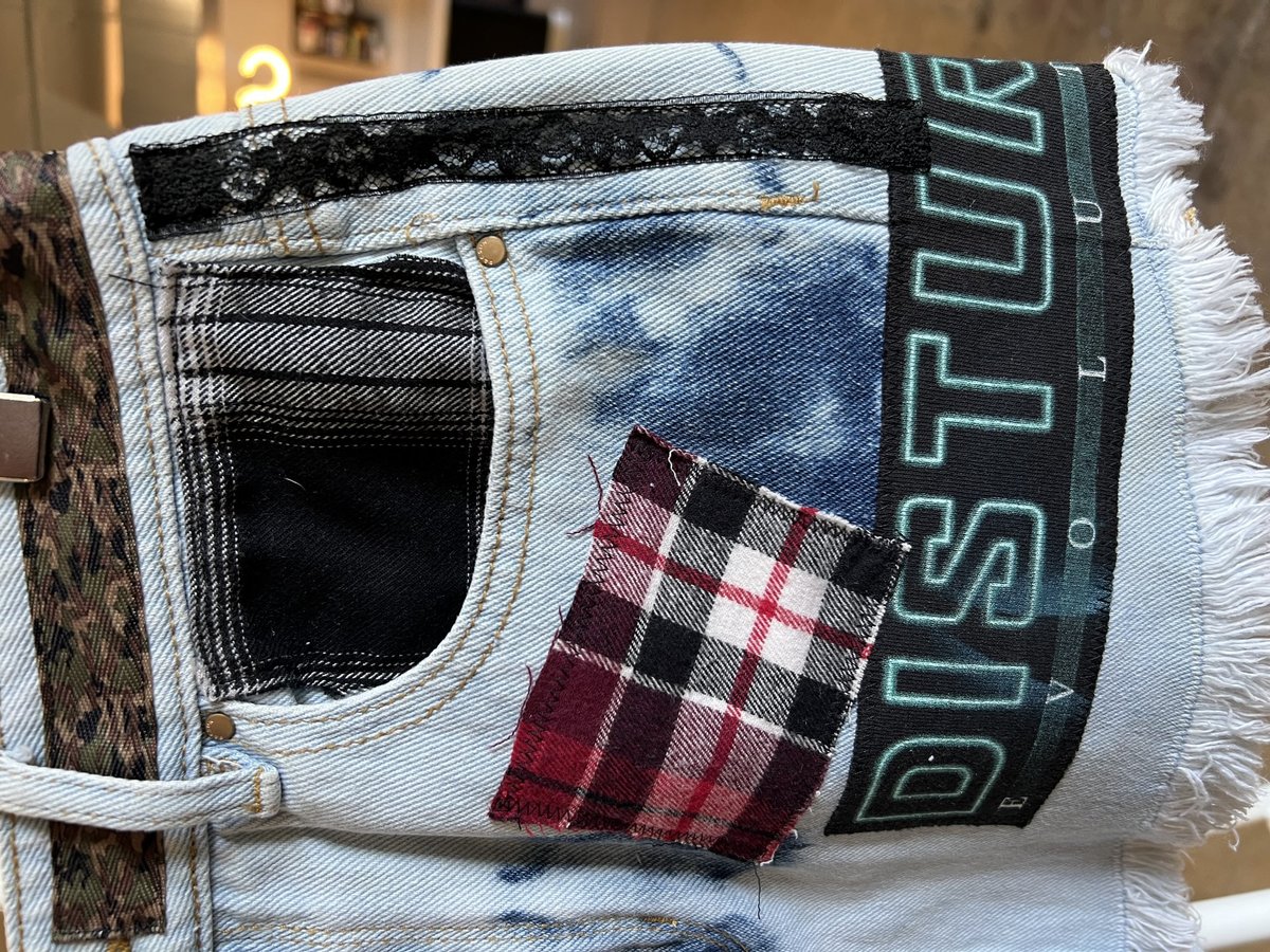 Disturbed patchwork upcycled collage shorts