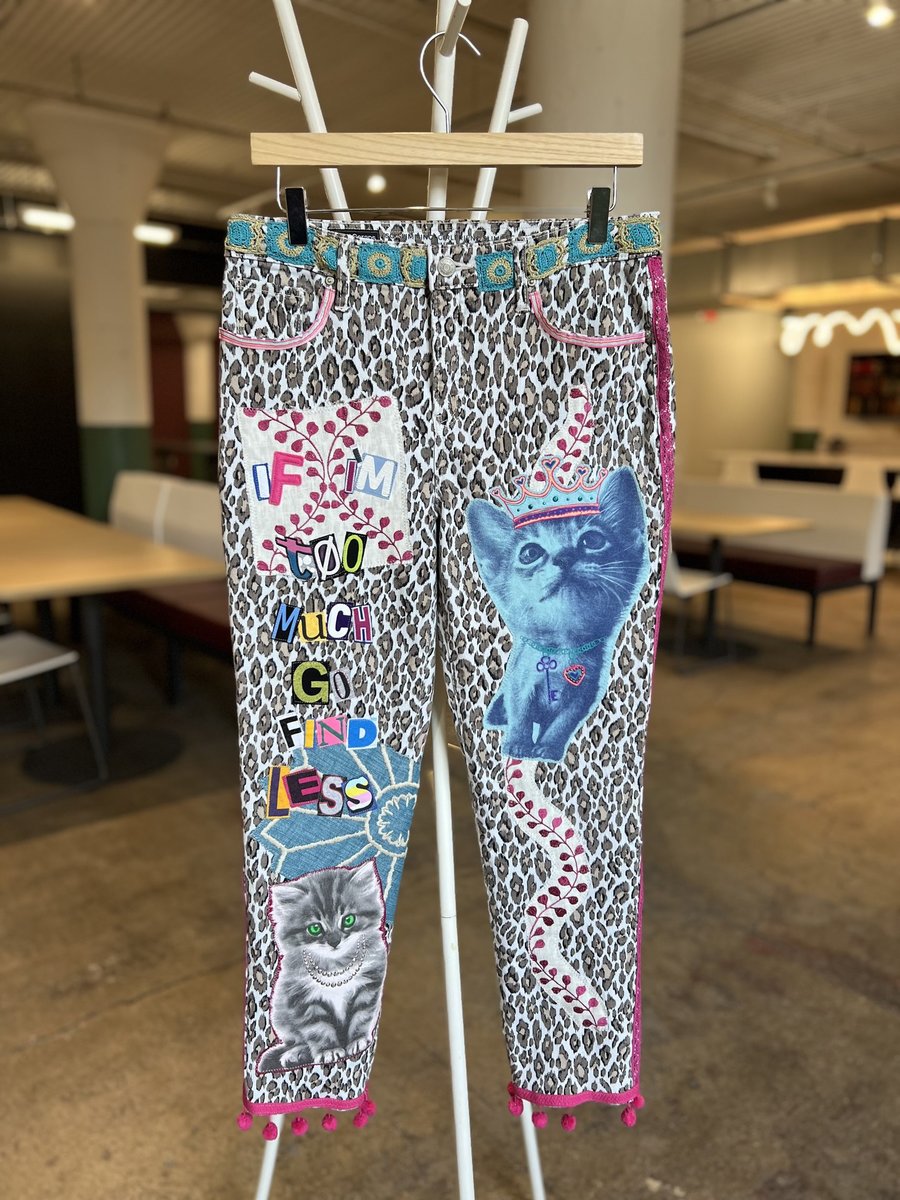 Glitter kitties patchwork collage upcycled jeans