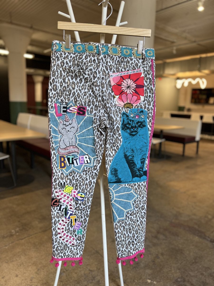 Glitter kitties patchwork collage upcycled jeans