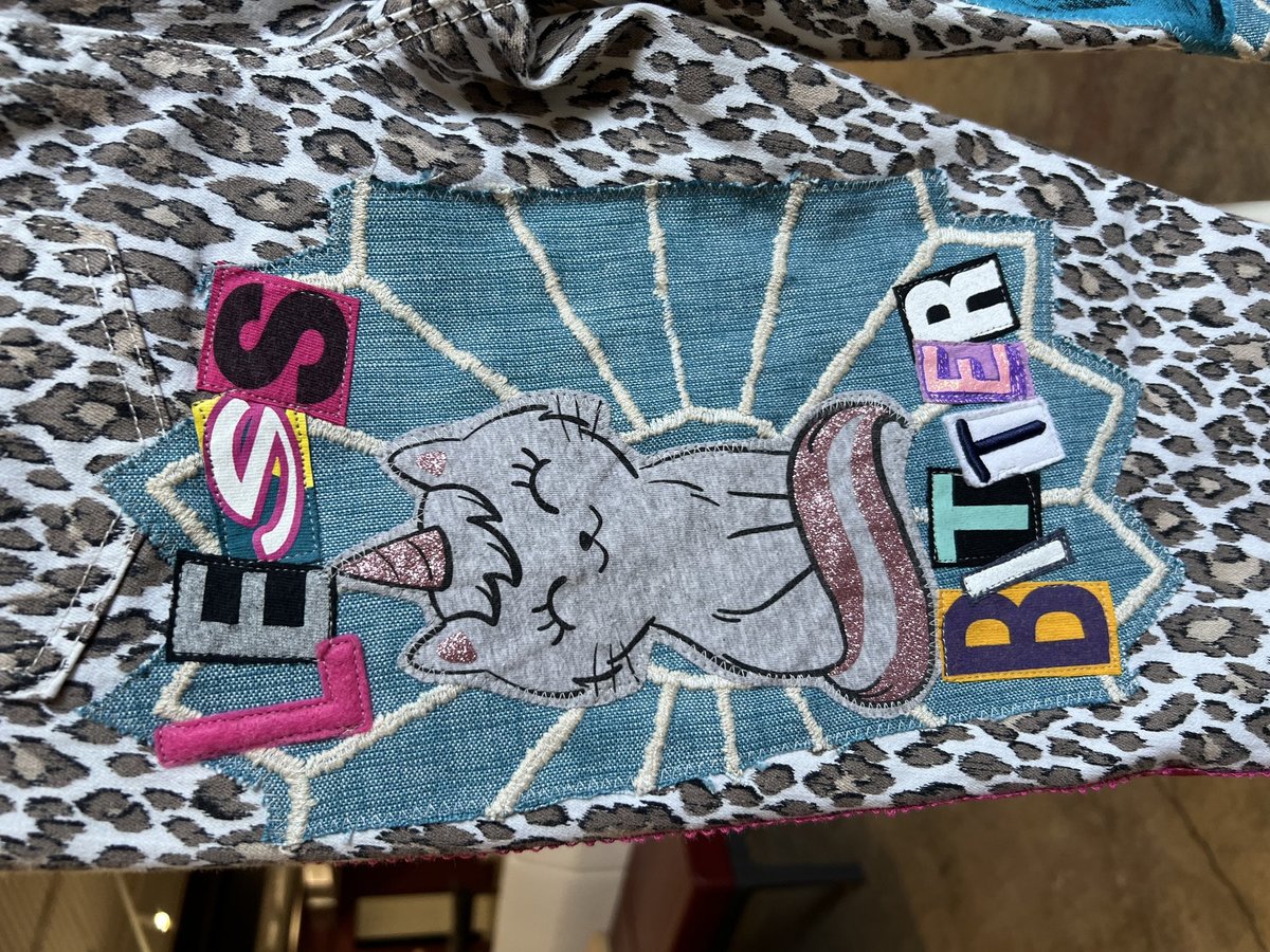Glitter kitties patchwork collage upcycled jeans