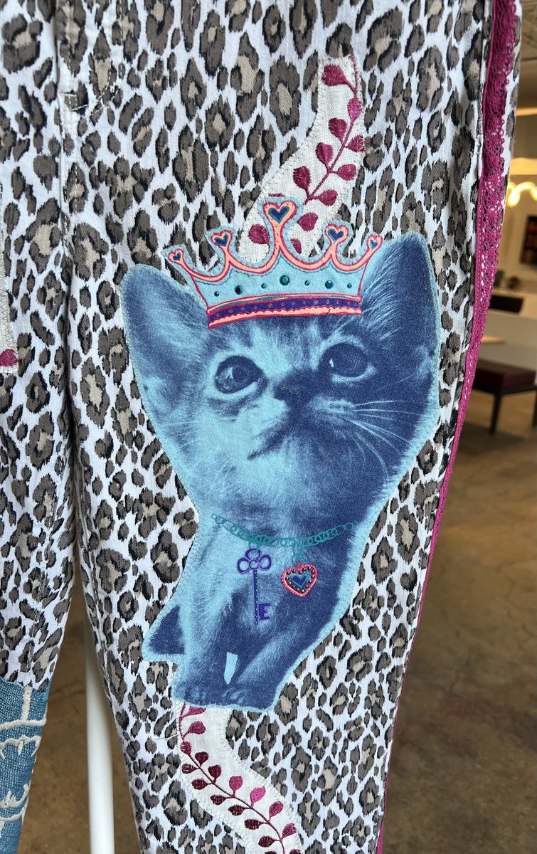 Glitter kitties patchwork collage upcycled jeans