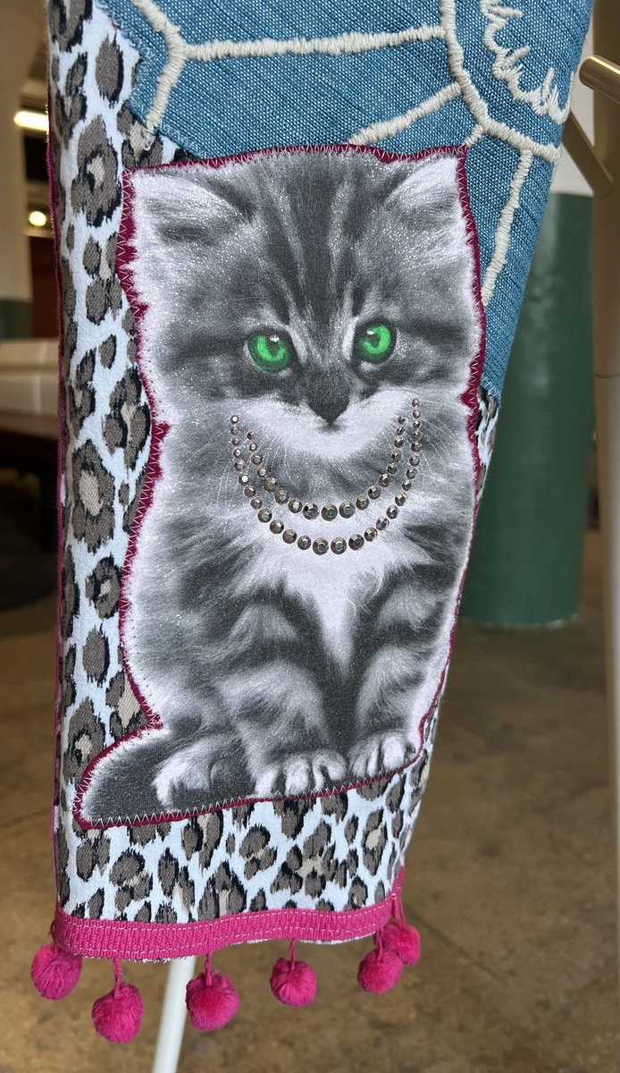 Glitter kitties patchwork collage upcycled jeans