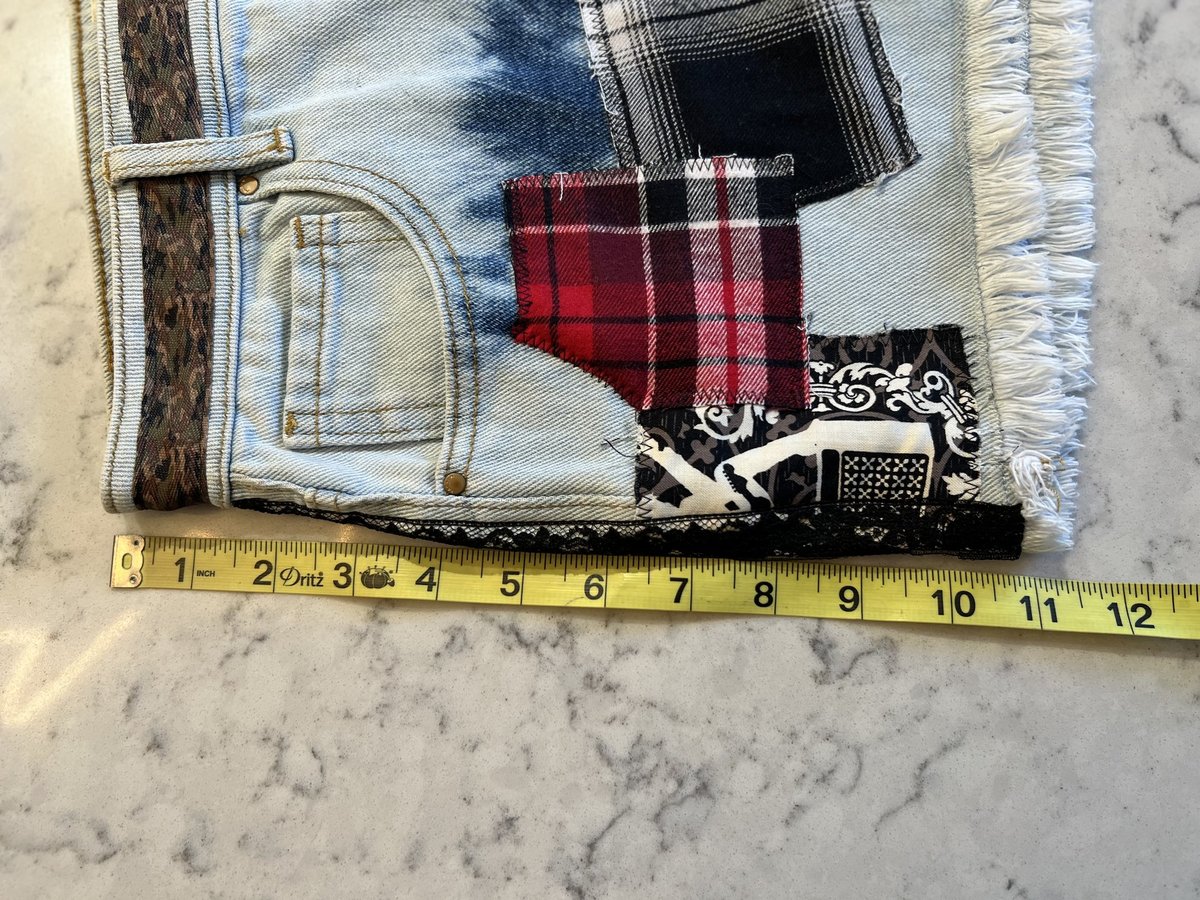 Disturbed patchwork upcycled collage shorts