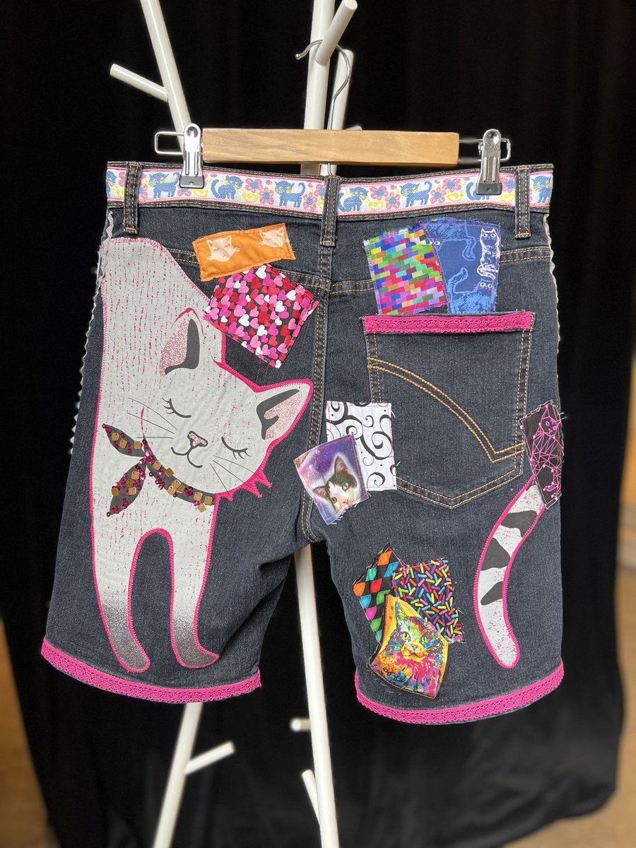 Indoor cat patchwork collage shorts