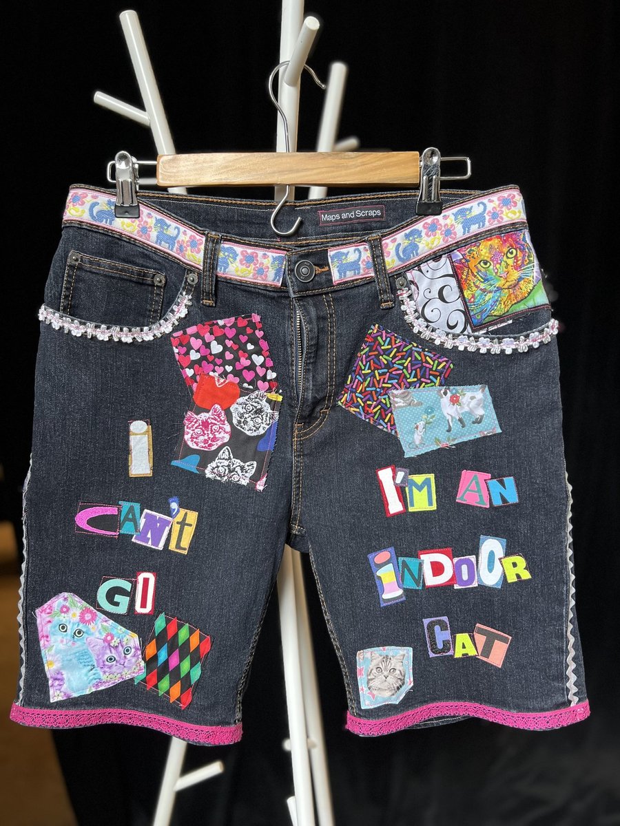 Indoor cat patchwork collage shorts