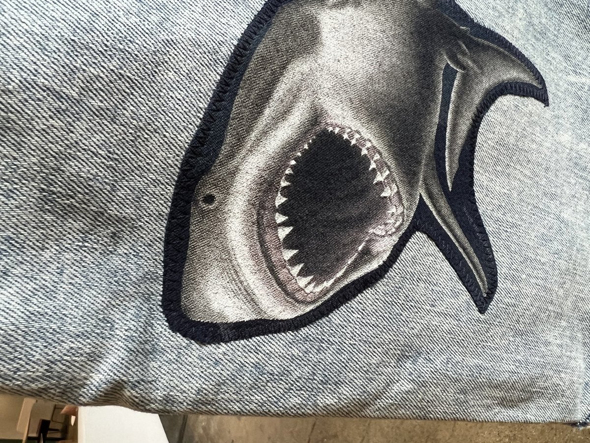 Sharks altered denim skirt