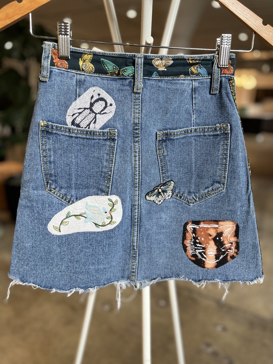 Owl and friends altered denim skirt