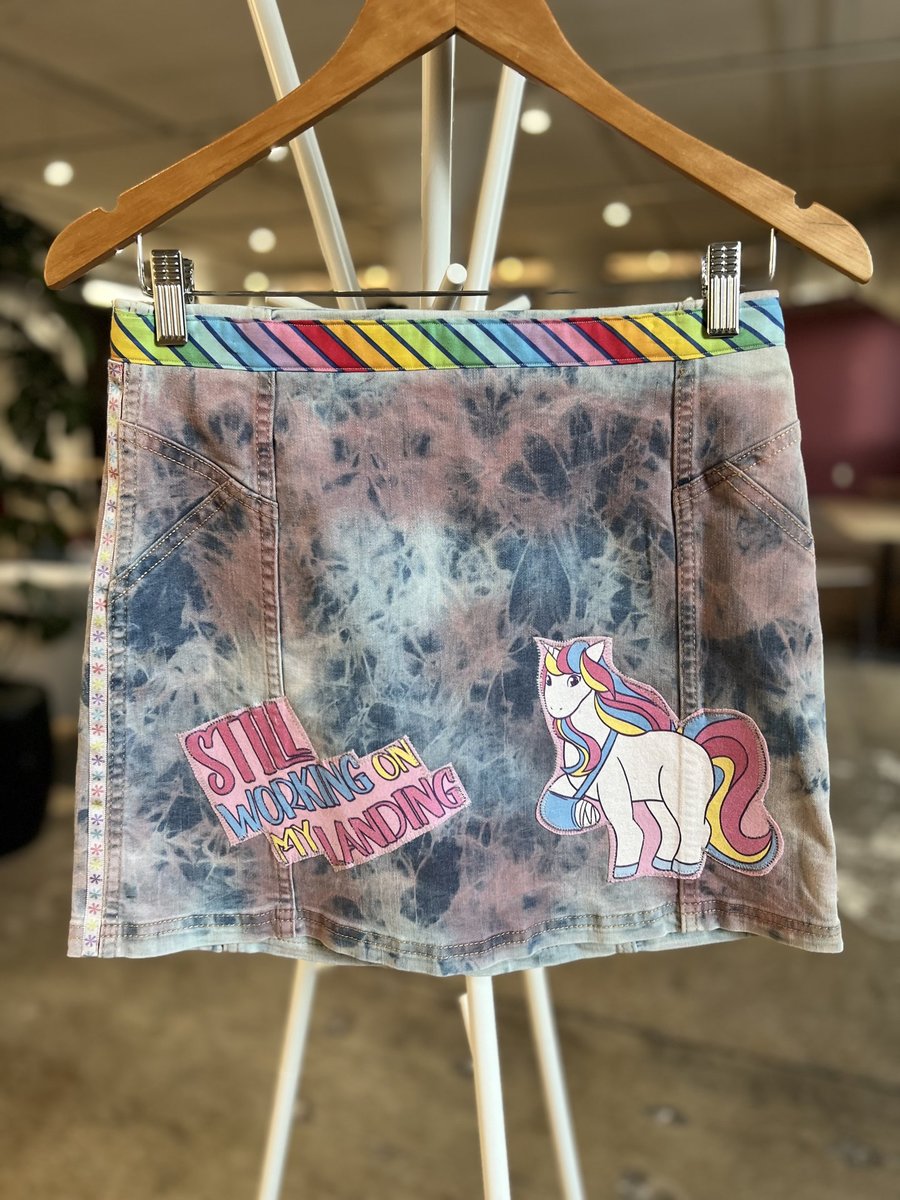 Landing unicorn altered denim skirt