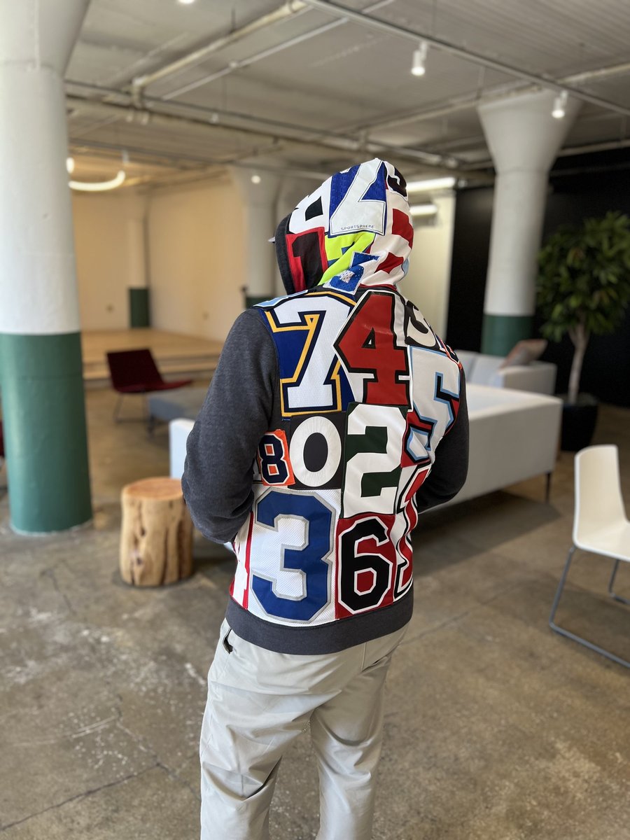 Number collage upcycled zip hoodie