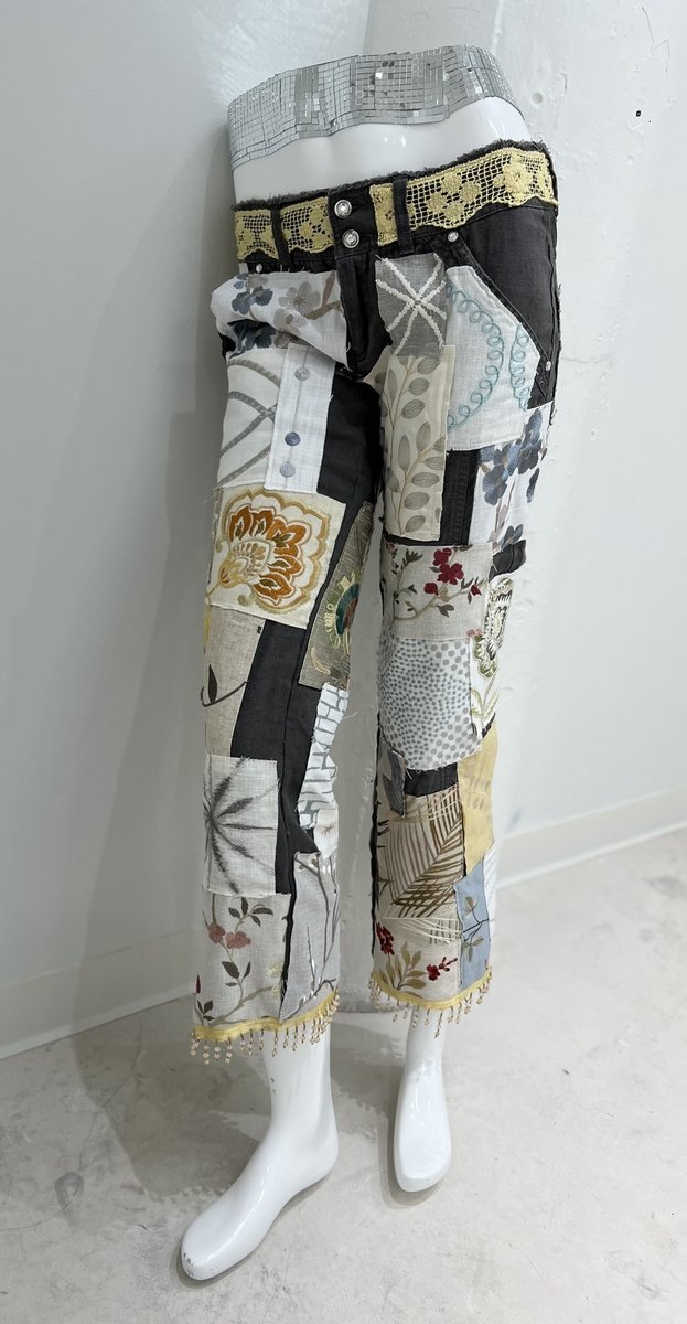 Embroidered patchwork linen pants
