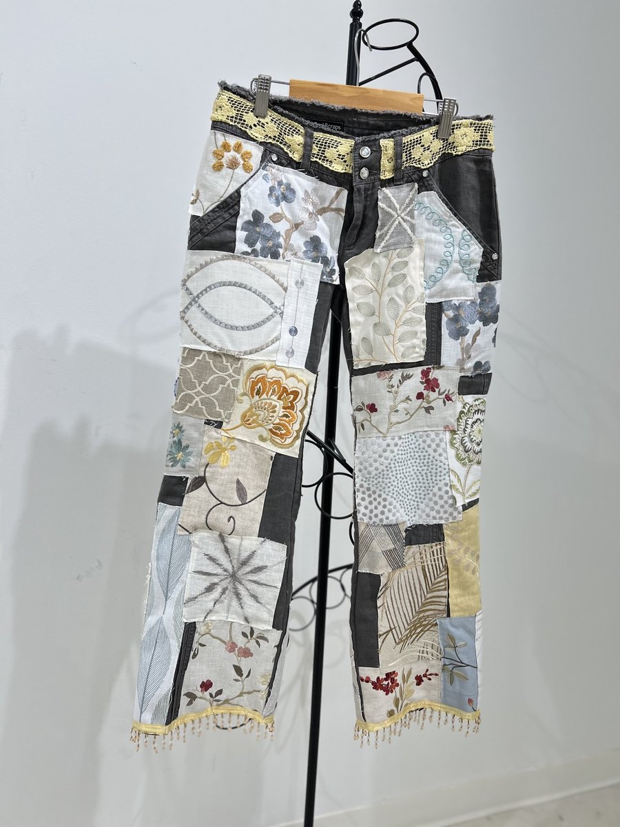 Embroidered patchwork linen pants