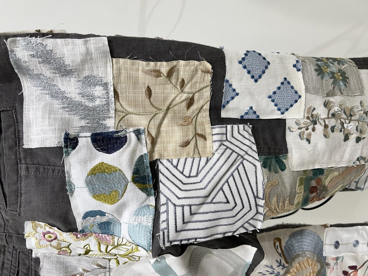 Embroidered patchwork linen pants
