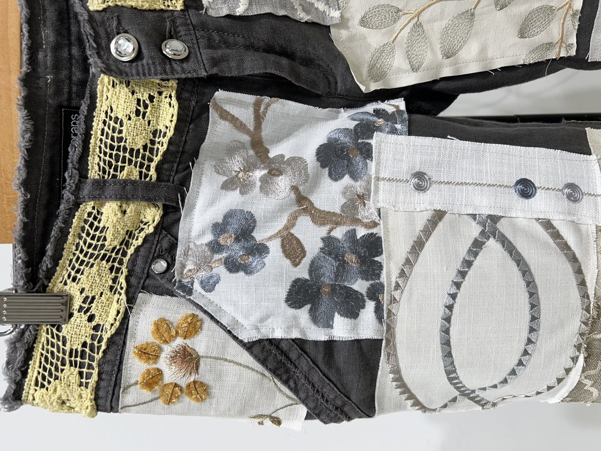 Embroidered patchwork linen pants
