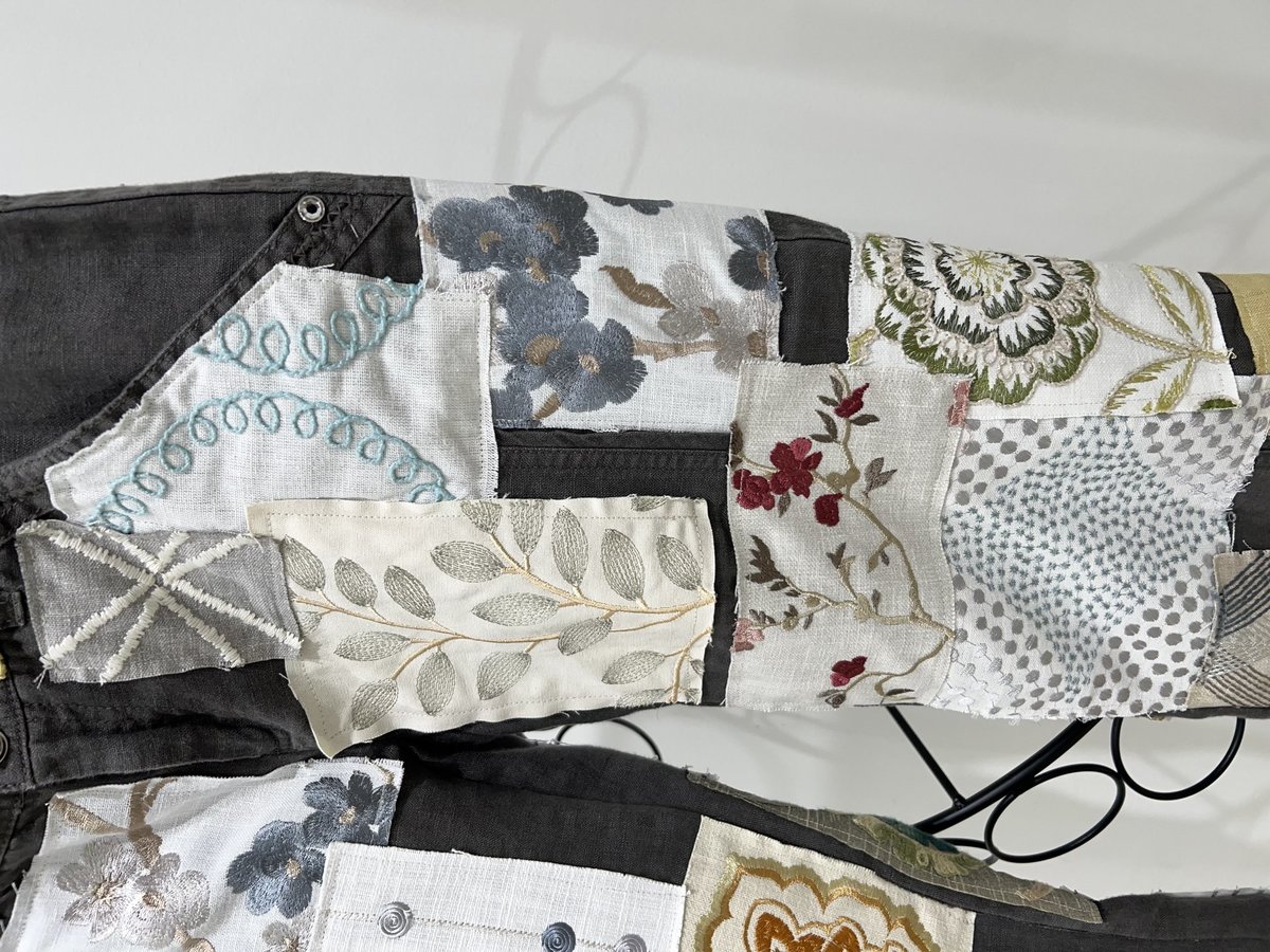 Embroidered patchwork linen pants
