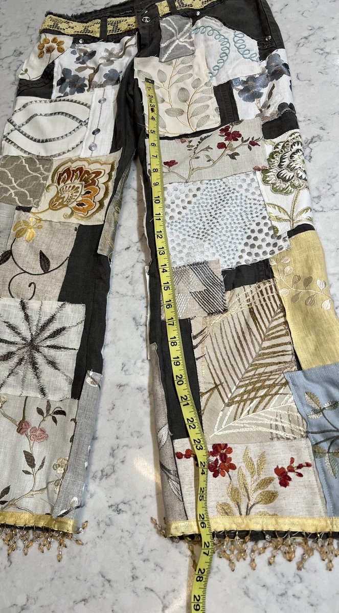 Embroidered patchwork linen pants