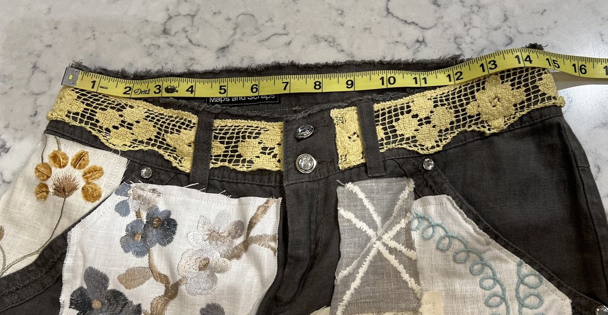 Embroidered patchwork linen pants