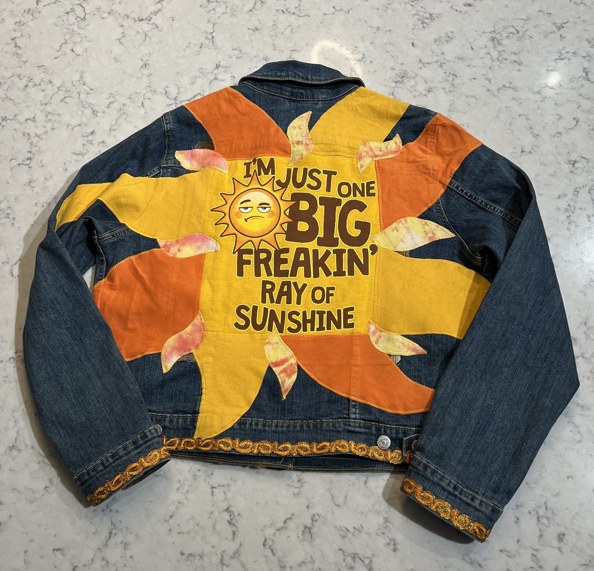 Freaking sunshine collage patchwork Jean jacket