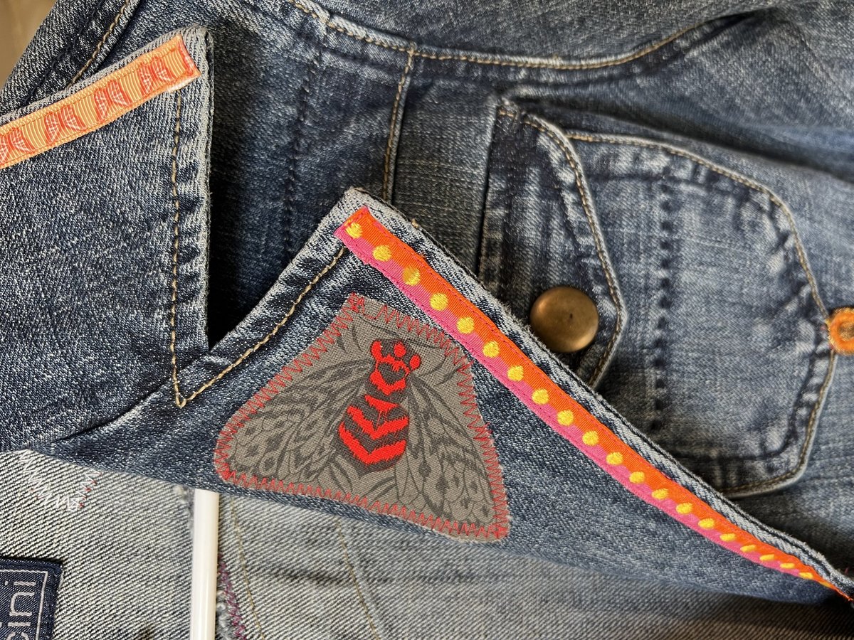 Butterfly patchwork collage Jean jacket