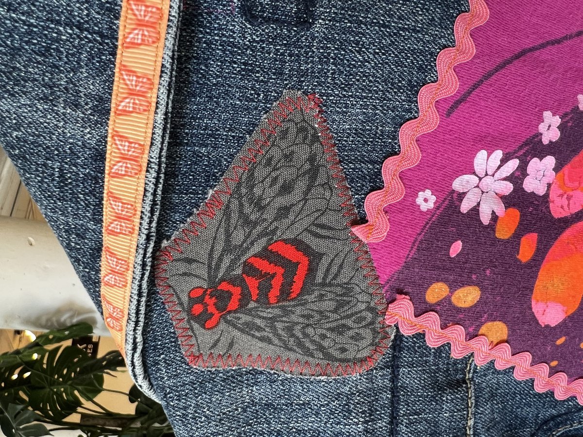 Butterfly patchwork collage Jean jacket