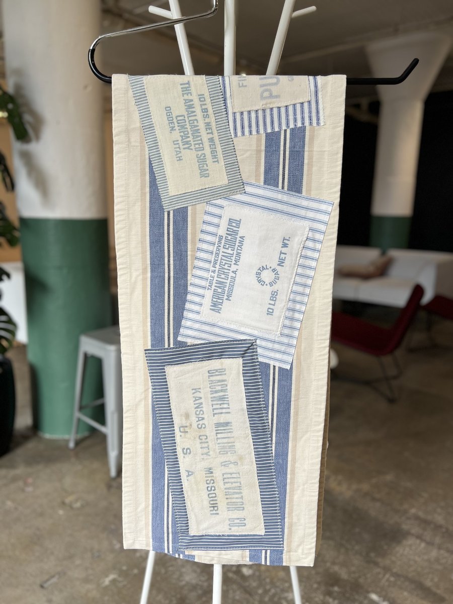 Vintage sugar bags table runner