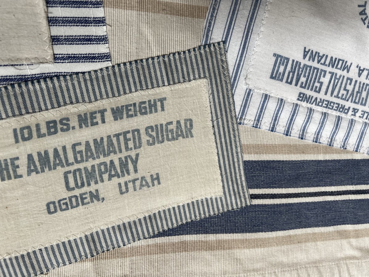 Vintage sugar bags table runner