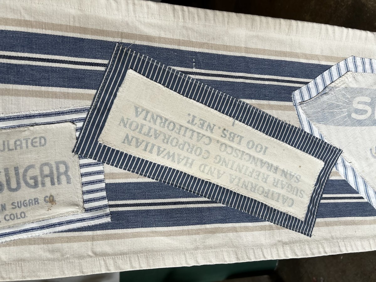 Vintage sugar bags table runner