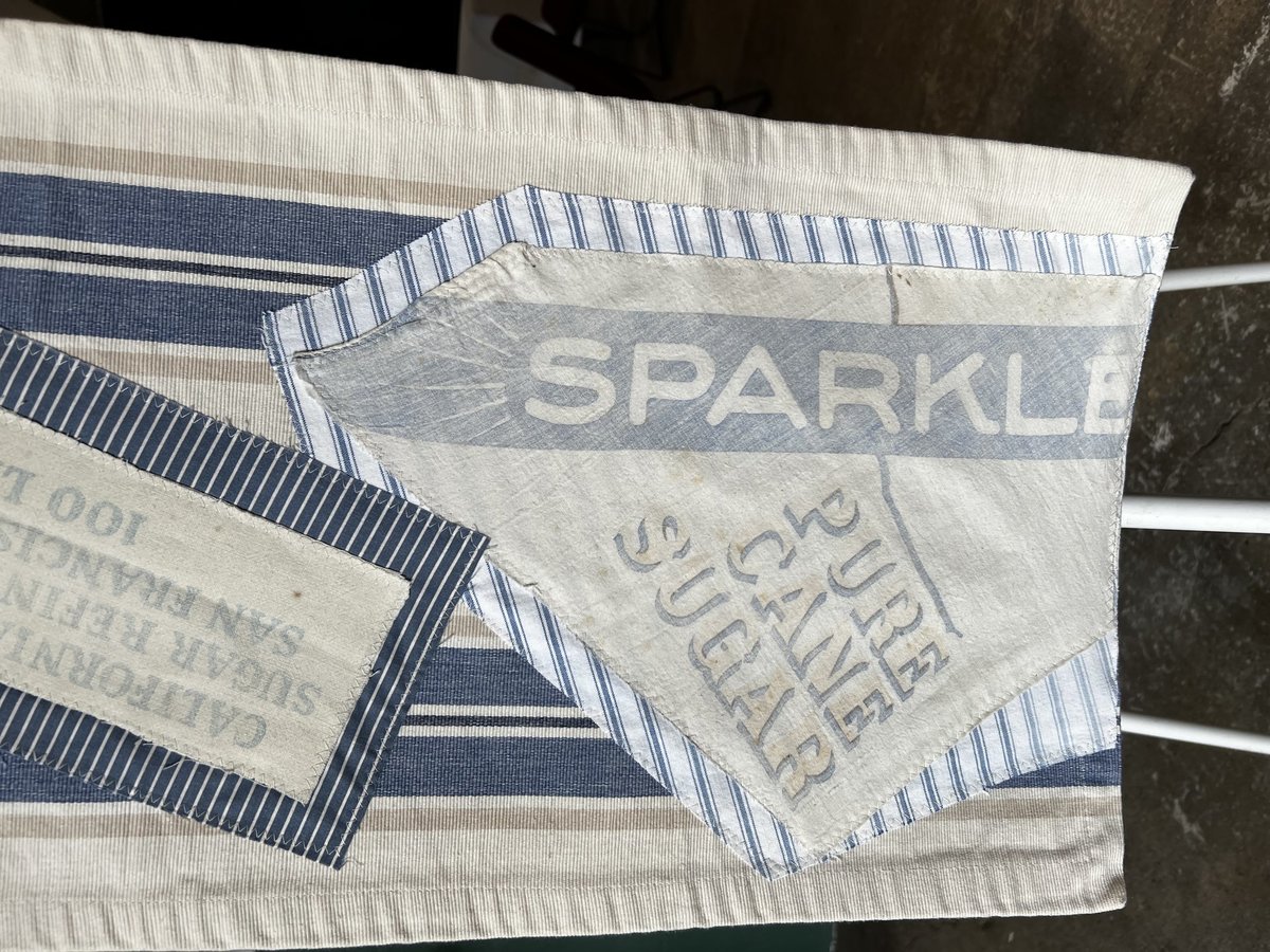 Vintage sugar bags table runner