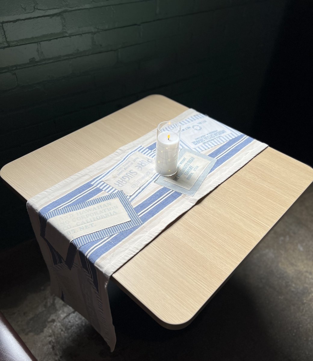 Vintage sugar bags table runner