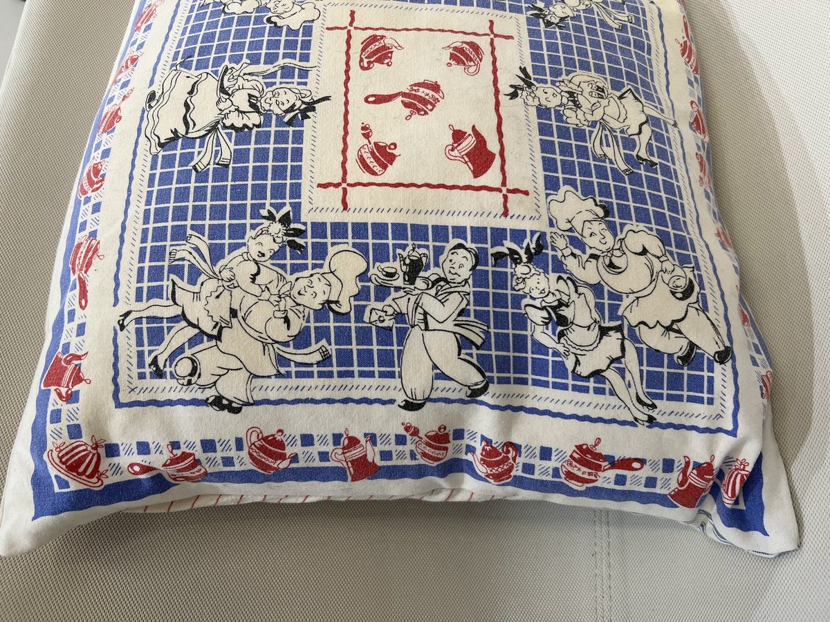 Dancing chef vintage tea towel pillow