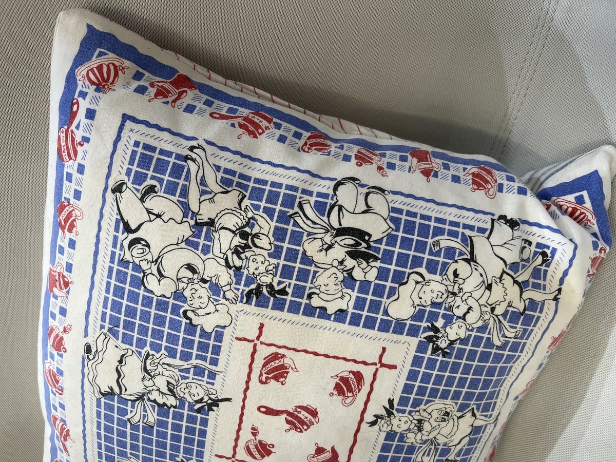 Dancing chef vintage tea towel pillow