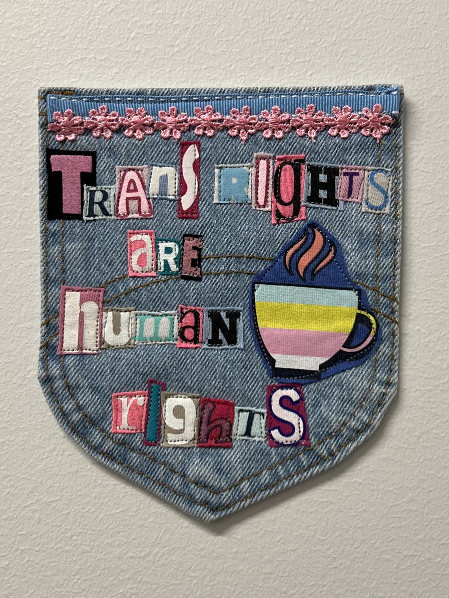 Trans rights art collage patch