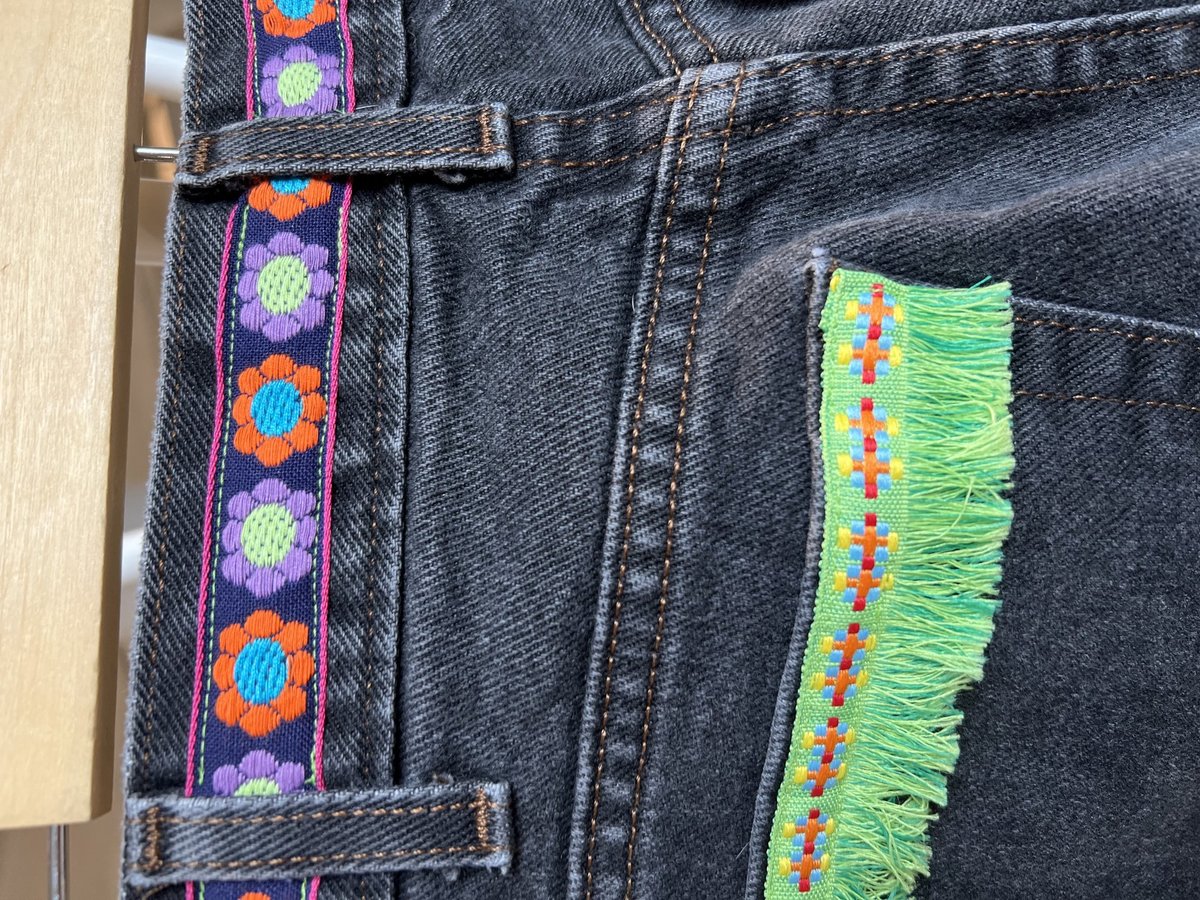 USA travel patchwork collage jeans