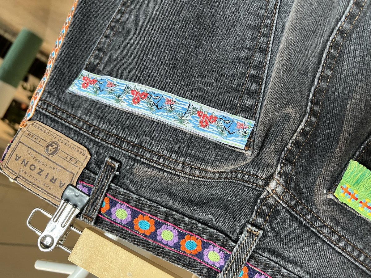 USA travel patchwork collage jeans