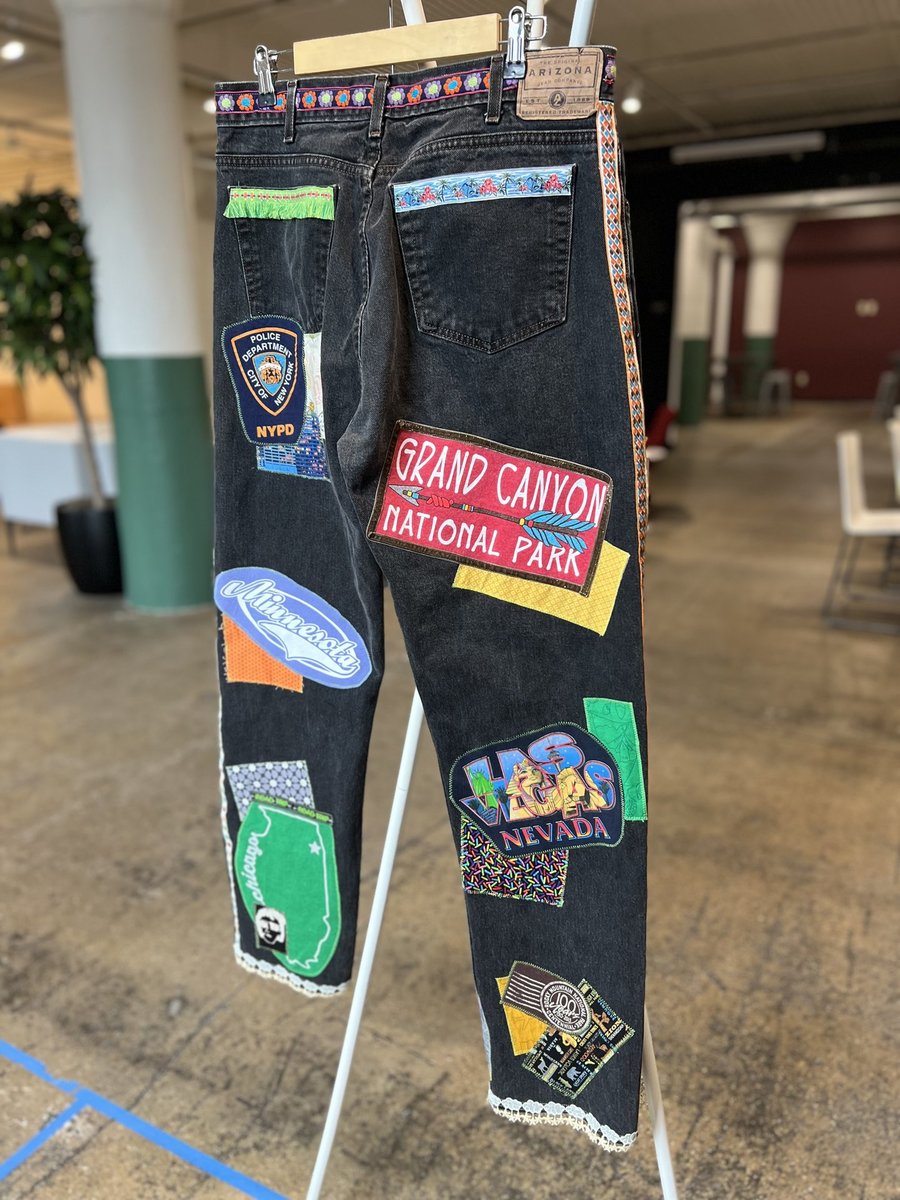 USA travel patchwork collage jeans