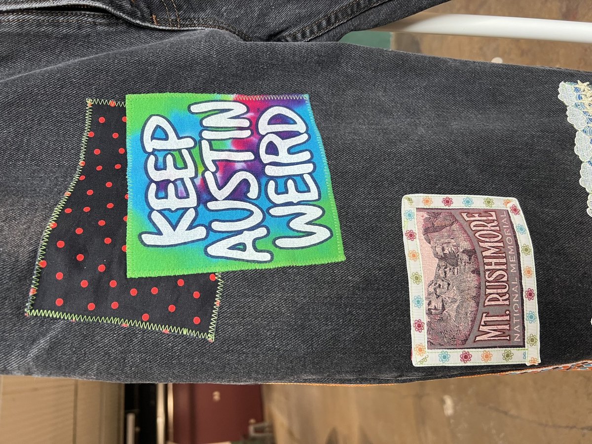 USA travel patchwork collage jeans