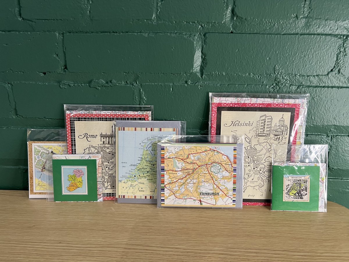 One dozen European map cards handmade upcycled one of a kind