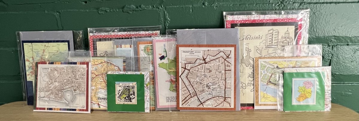 One dozen European map cards handmade upcycled one of a kind