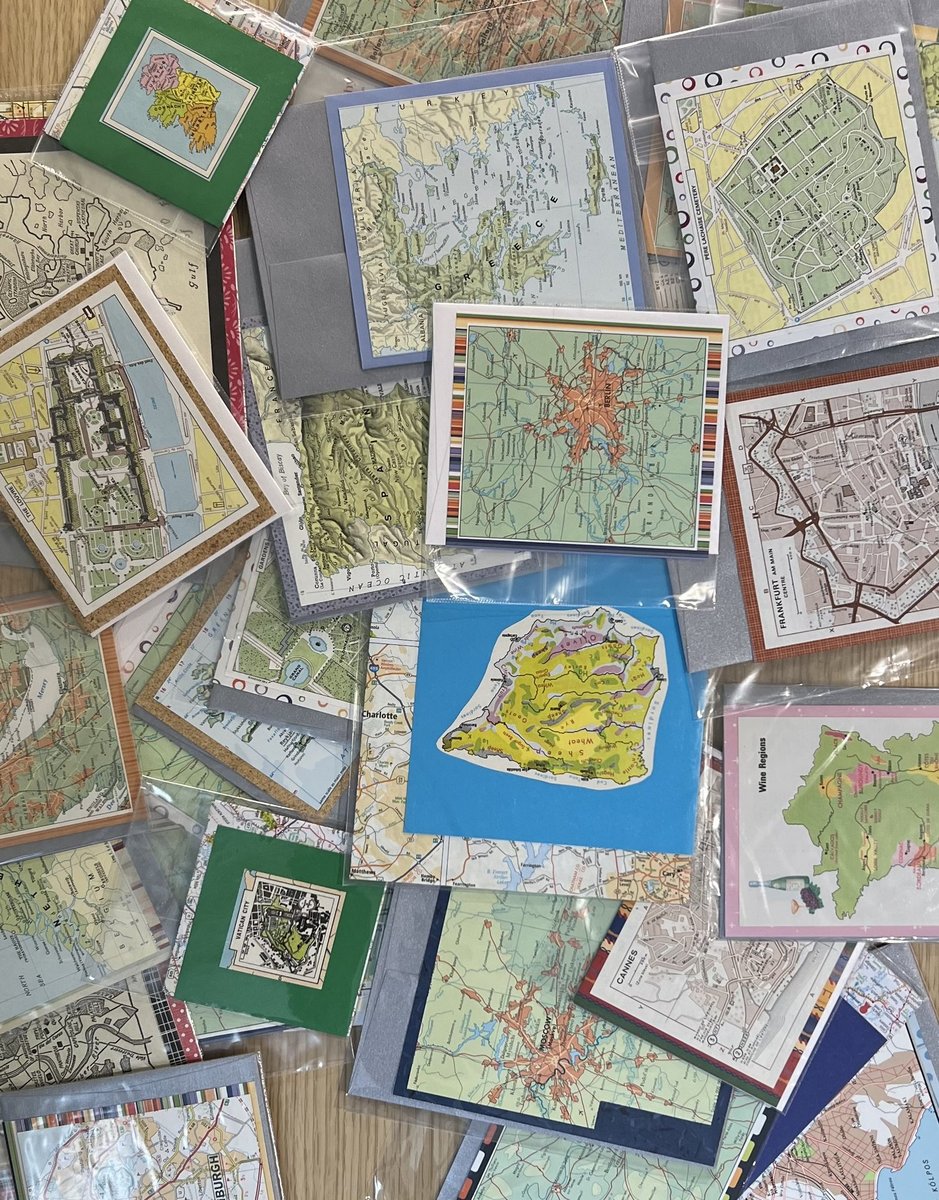 One dozen European map cards handmade upcycled one of a kind