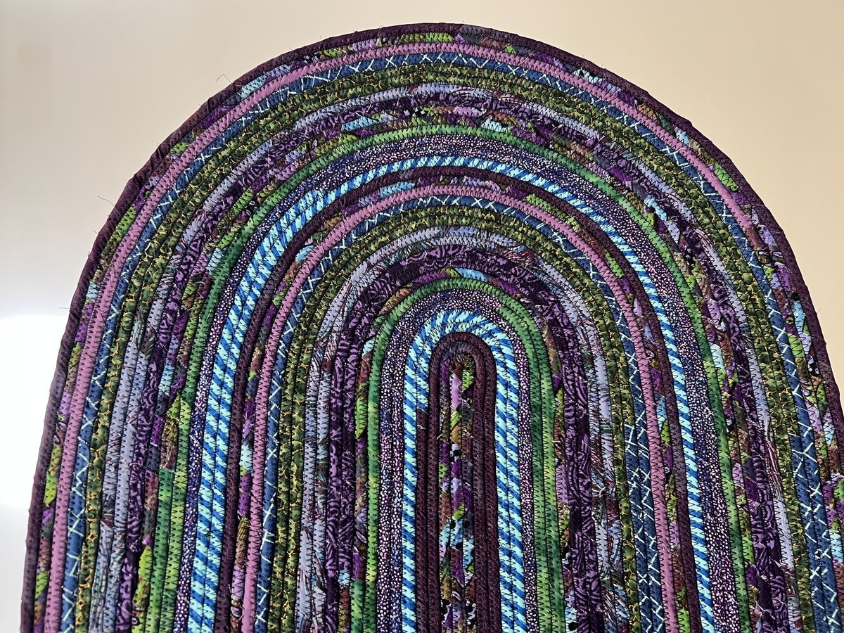 Purple and green rope wrapped rug or tabletopper