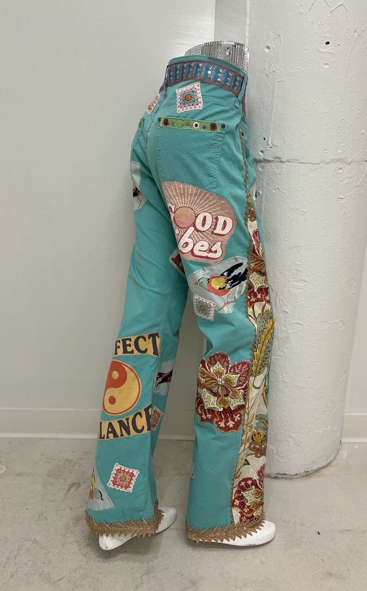 Positive vibes art collage pants 