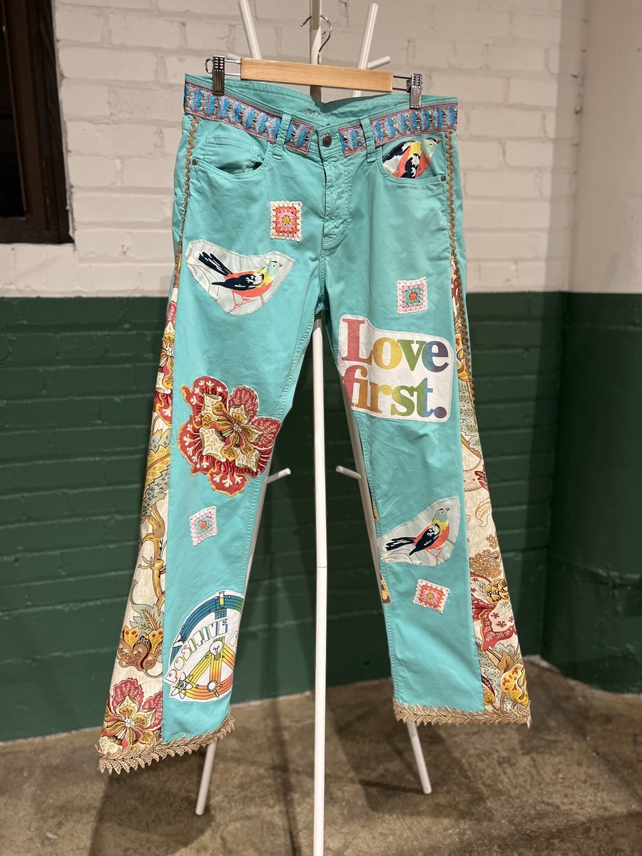 Positive vibes art collage pants 