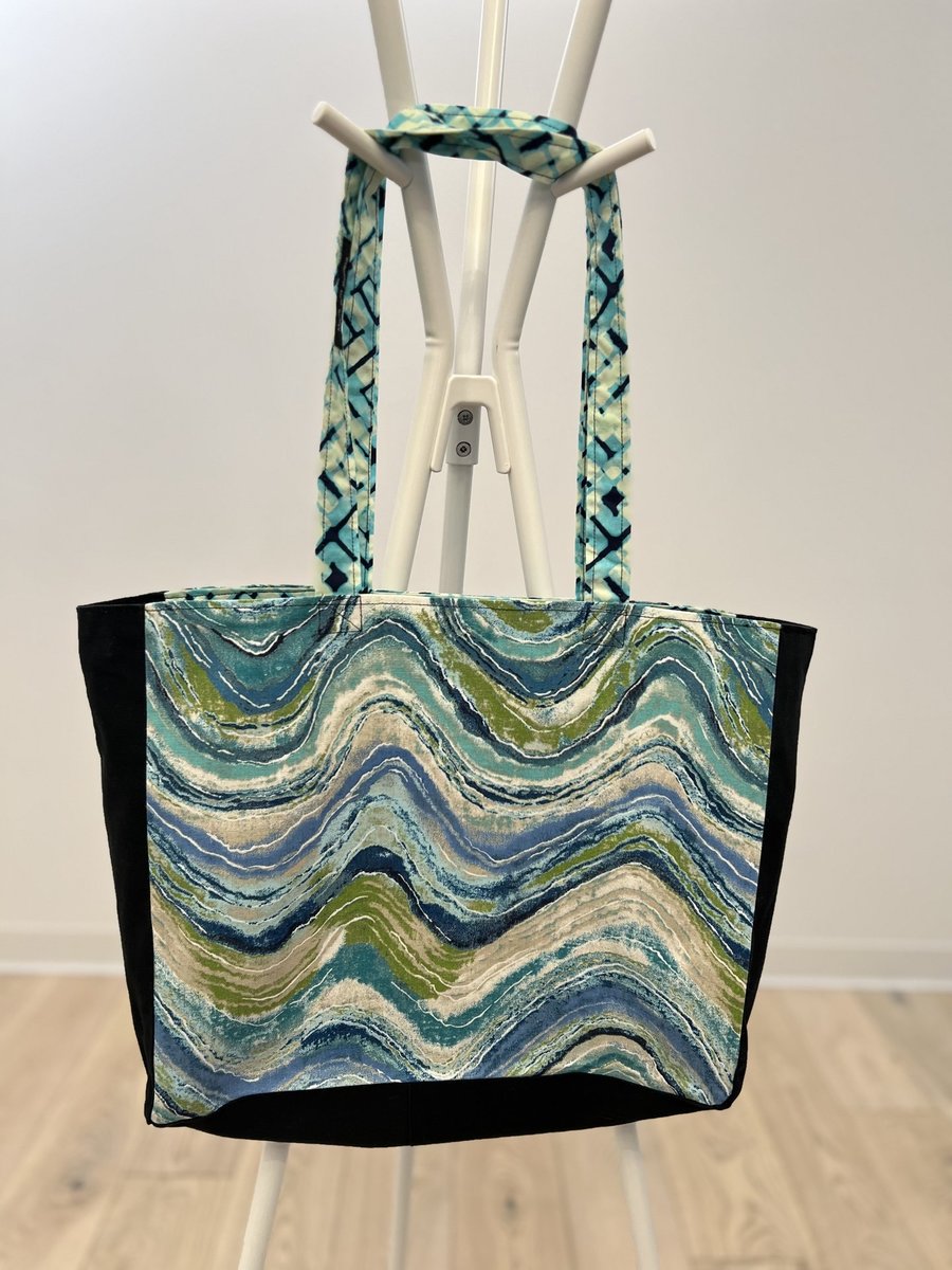 Owl tshirt market bag turquoise 