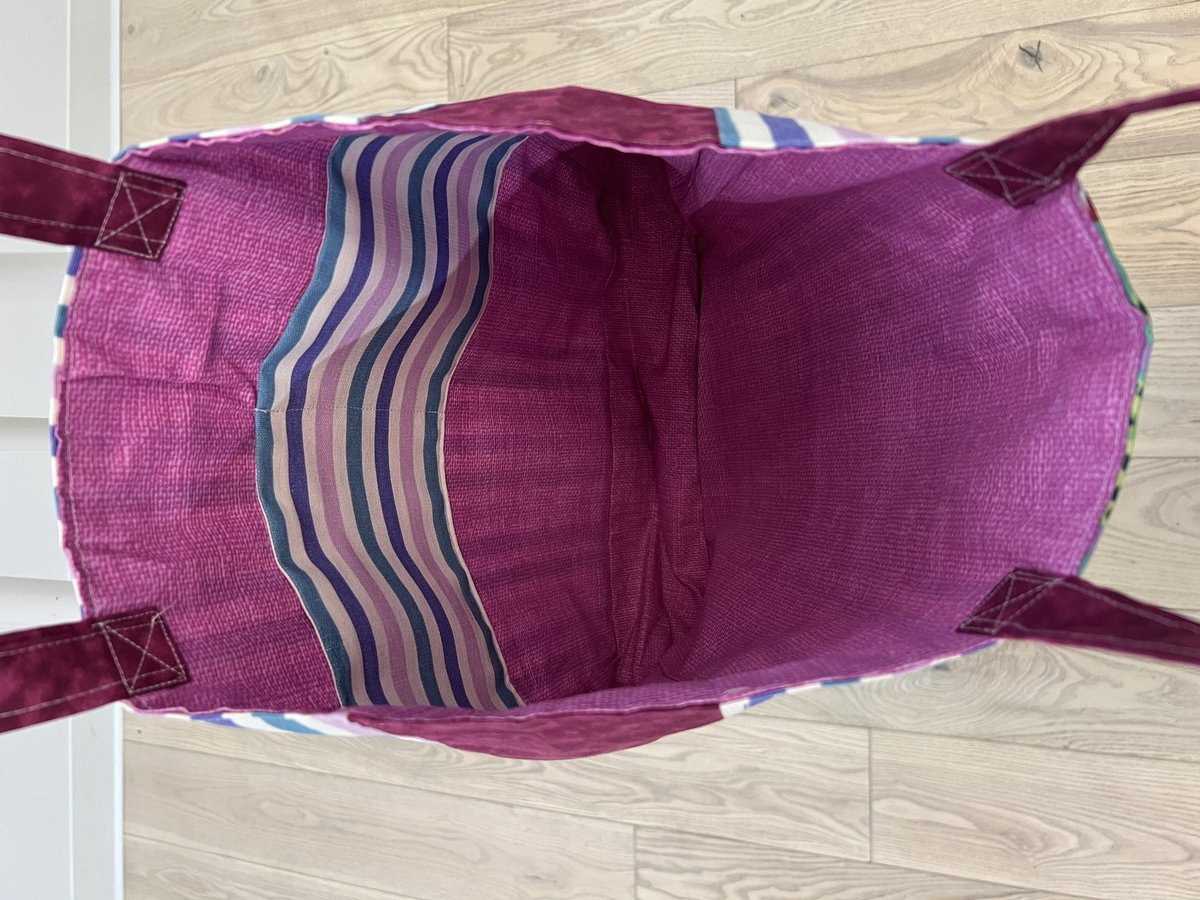 Flowers and striped scrap fabric market bag