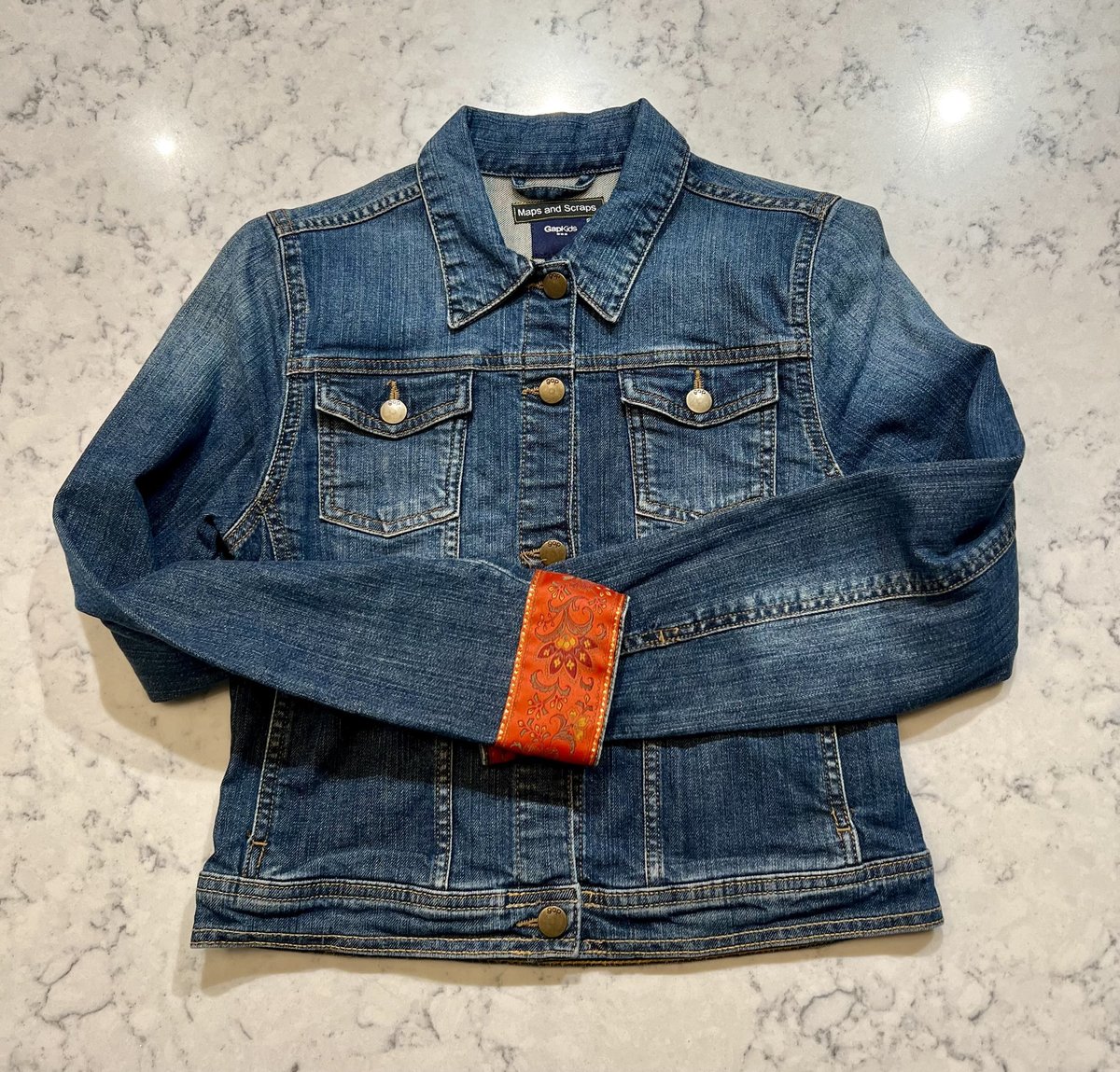 Green birds altered jeans jacket youth XXL