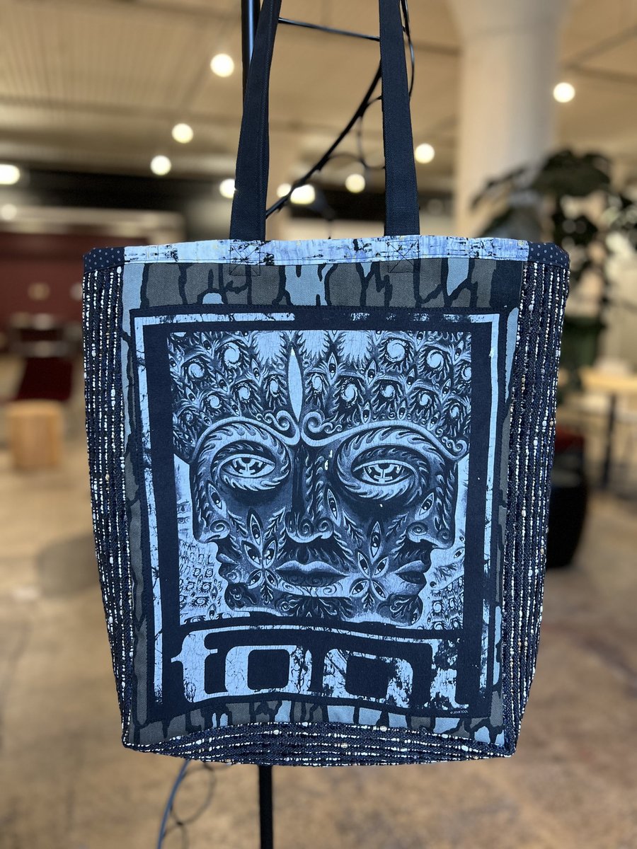 Tool band tshirt market bag upcycled black