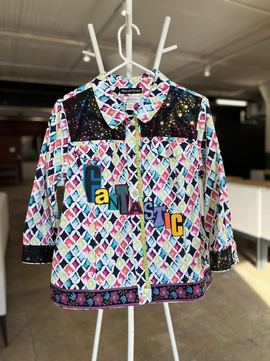 Doctor Who patchwork collage upcycled Jean jacket jewel tones