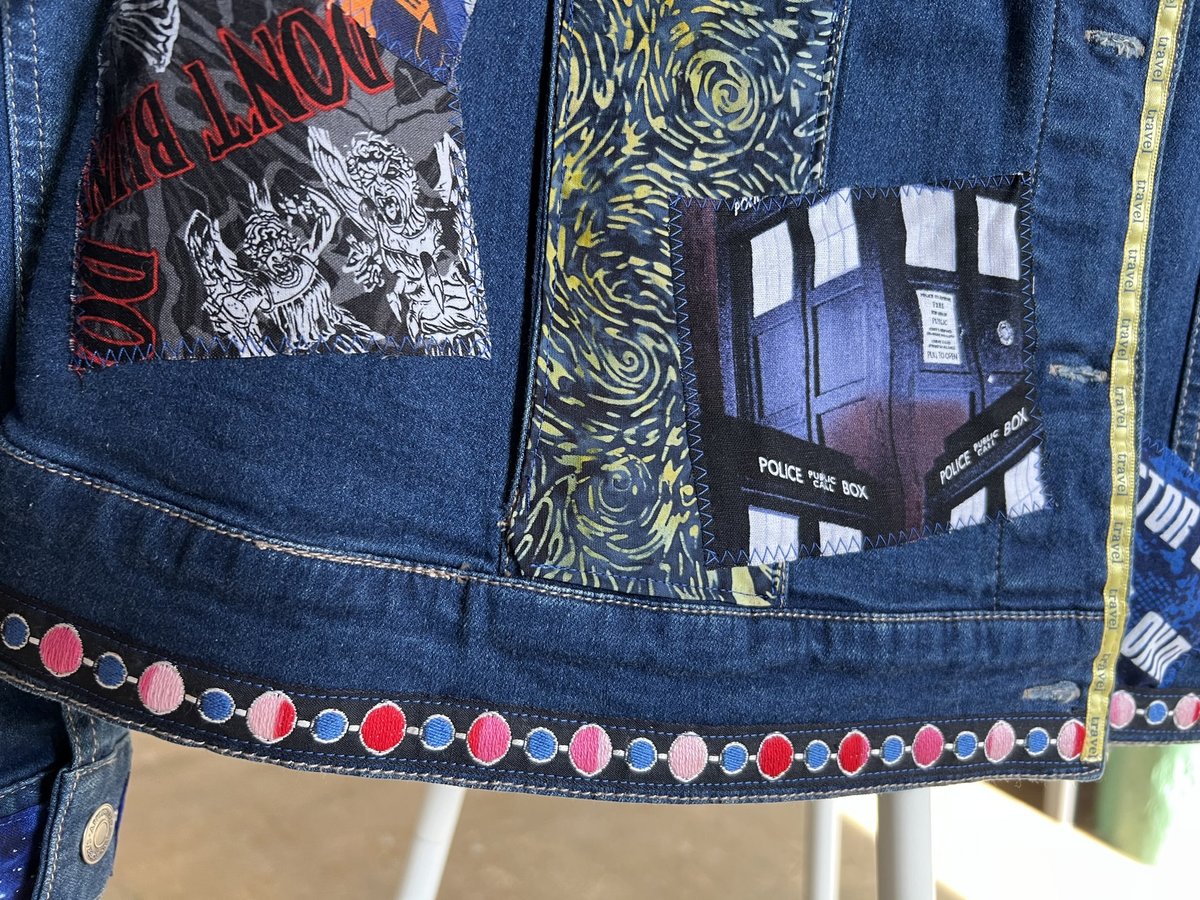 Doctor Who patchwork collage upcycled Jean jacket blue