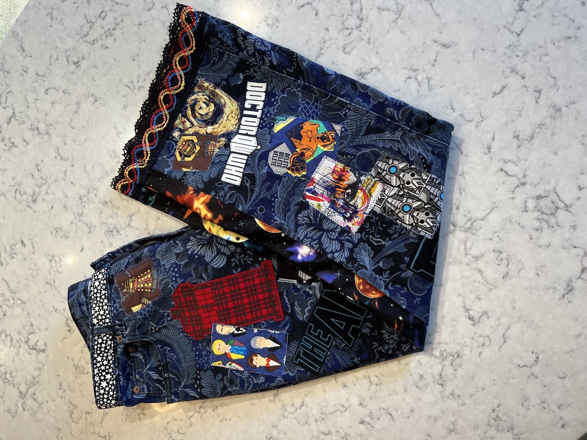 Doctor WHO patchwork collage upcycled jeans