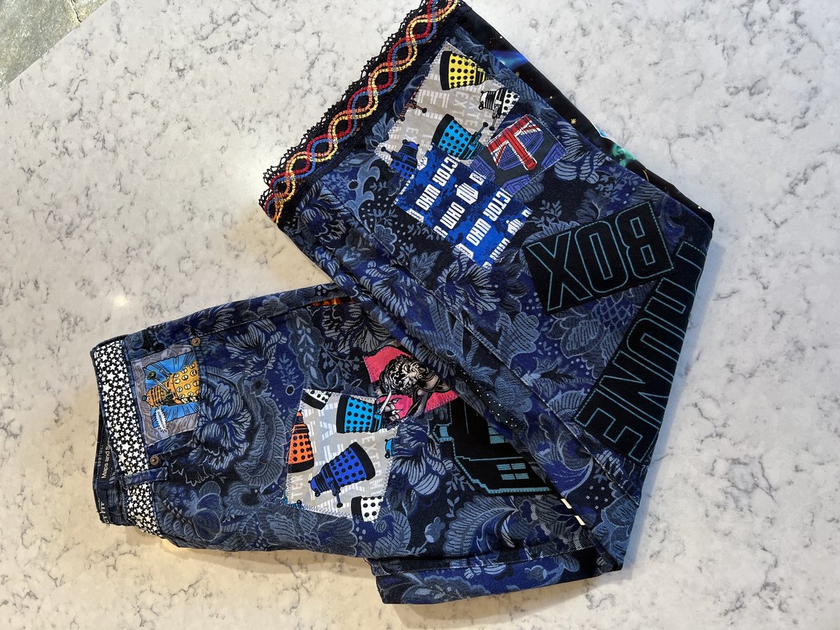 Doctor WHO patchwork collage upcycled jeans