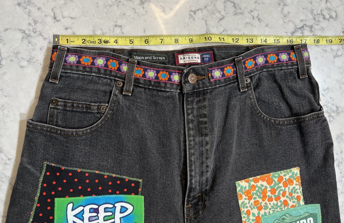 USA travel patchwork collage jeans